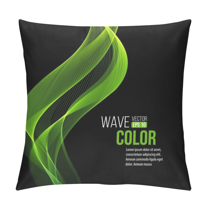 Personality  Abstract  Transparent Green Waves On Black Background. Vector Illustration Pillow Covers