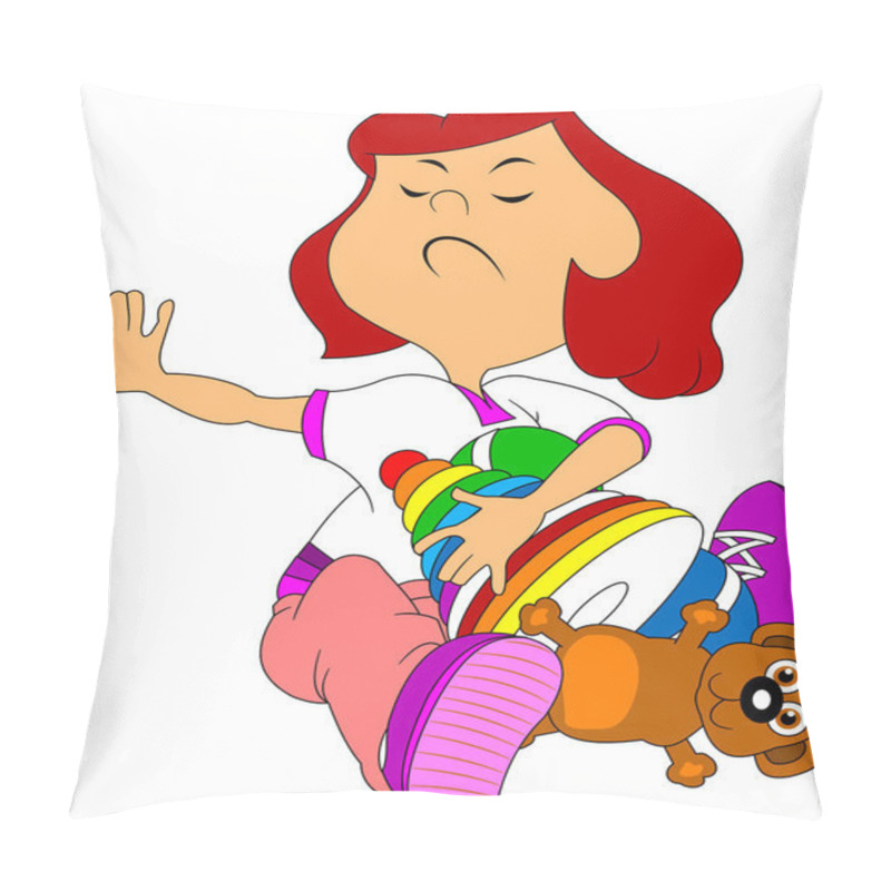 Personality  Very Greedy Little Girl Doesn't Want To Share Toys, Vector And Illustration Pillow Covers