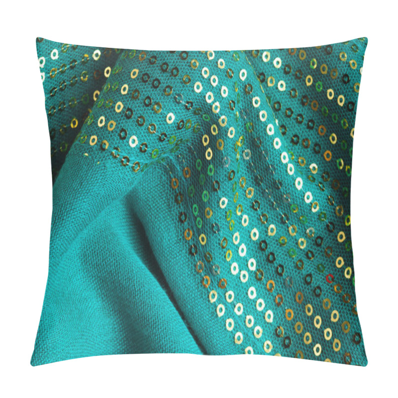 Personality  Green Sequine Background Texture Abstract Cloth Wavy Folds Textile Pillow Covers