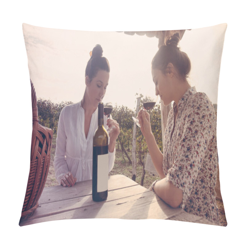 Personality  Two Beautiful Women Drinking Wine Pillow Covers