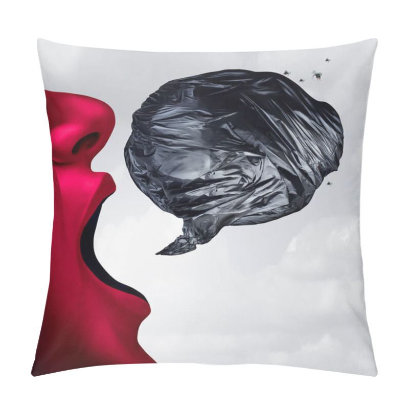 Personality  Filthy Language And Obscene Message Or Controversial Internet Trolling With A Dirty Mouth Concept As A Symbol Of Posting Offensive Garbage On Social Media In A 3D Illustration Style. Pillow Covers