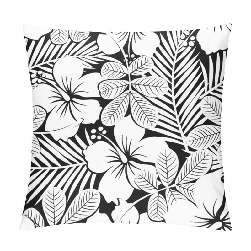 Personality  Black And White Tropical Hibiscus Flowers And Plants Seamless Pa Pillow Covers