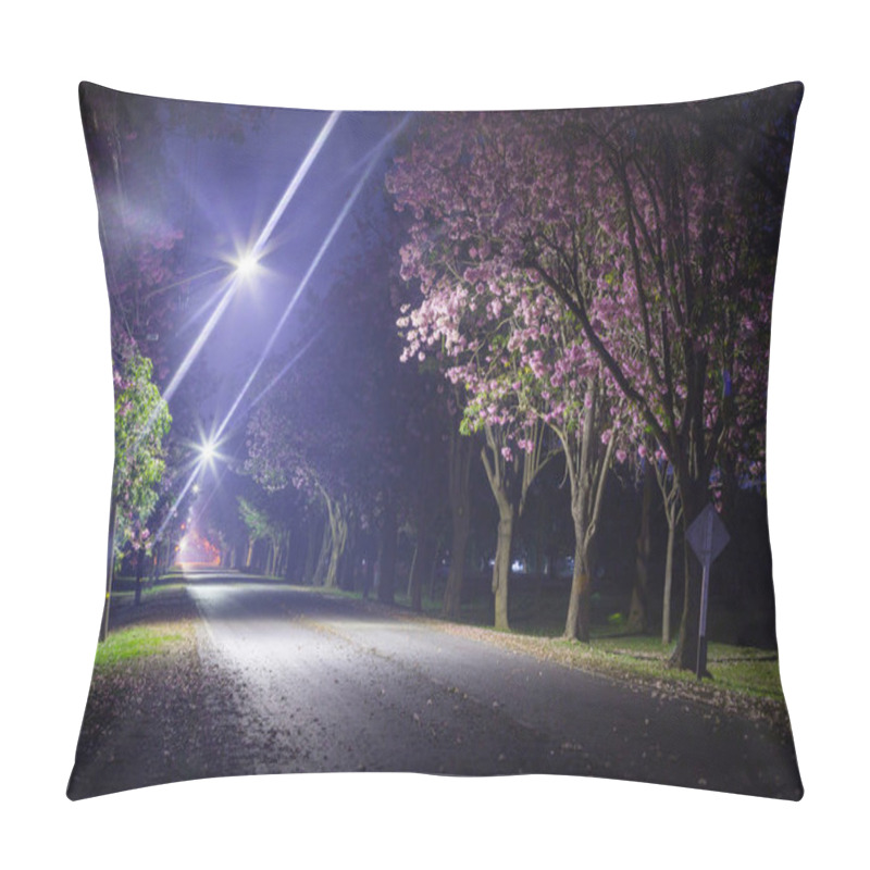 Personality  Scenic Shot Of Blossoming Cherry Trees In Spring Park At Night Pillow Covers