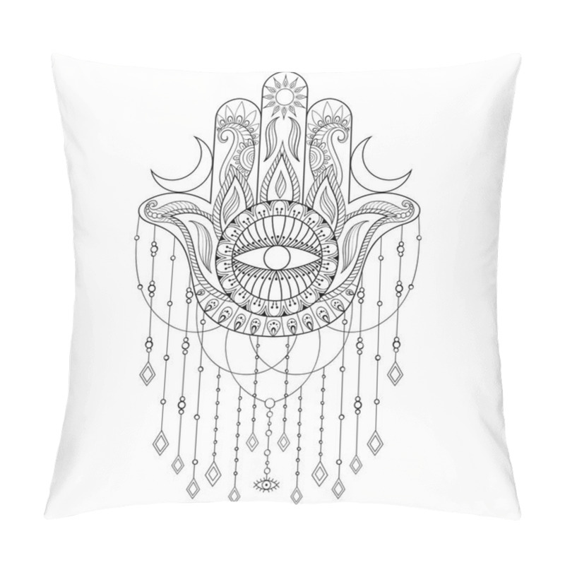 Personality  Hamsa Hand Vector Illustration. Hand Drawn Symbol Of Protection  Pillow Covers