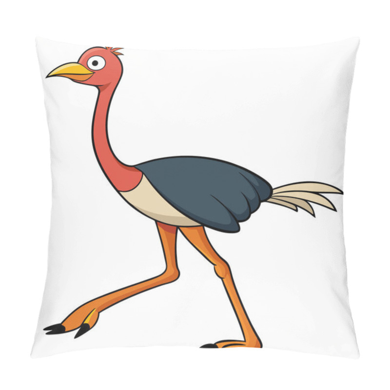 Personality  Ostrich Cartoon Illustration. Vector Ostrich Isolated On White Background Flat Design Element Pillow Covers