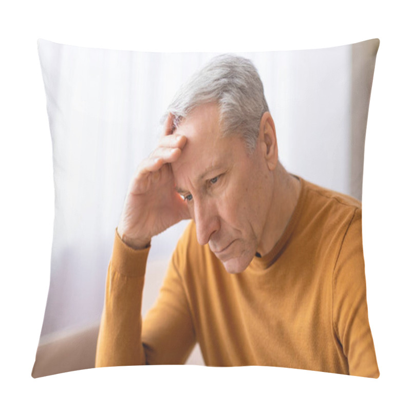 Personality  Indicative Of A Headache Or Serious Concern, The Elderly Male Appears Troubled And In Need Of Care Or Comfort Pillow Covers