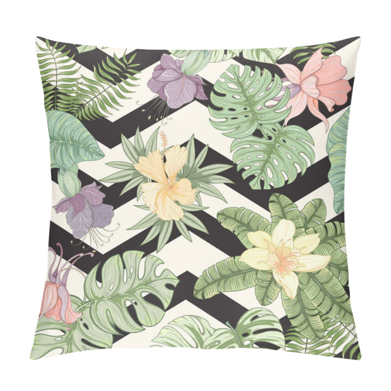 Personality  Seamless Tropical Palm Leaves And Flowers Pattern Pillow Covers