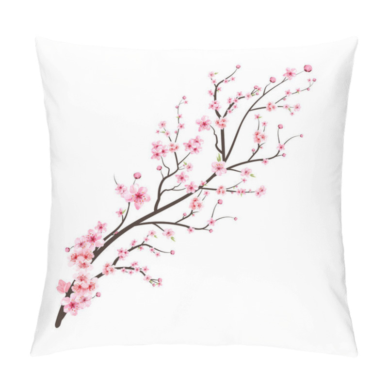 Personality  Cherry Blossom Branch With Pink Sakura Flower Vector. Realistic Cherry Blossom Branch. Japanese Cherry Blossom Vector. Pink Watercolor Cherry Flower Illustration. Sakura Flower Branch Vector. Pillow Covers