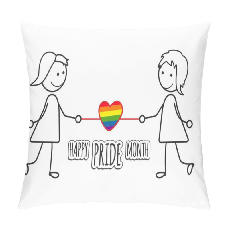 Personality  Happy Pride Month. LGBT Rainbow Heart Between Homosexual Couples. Template For Poster, Banner. Vector Illustration Of Same-sex Love And Freedom Of Choice. Smiling Women Who Love Each Other. Pillow Covers