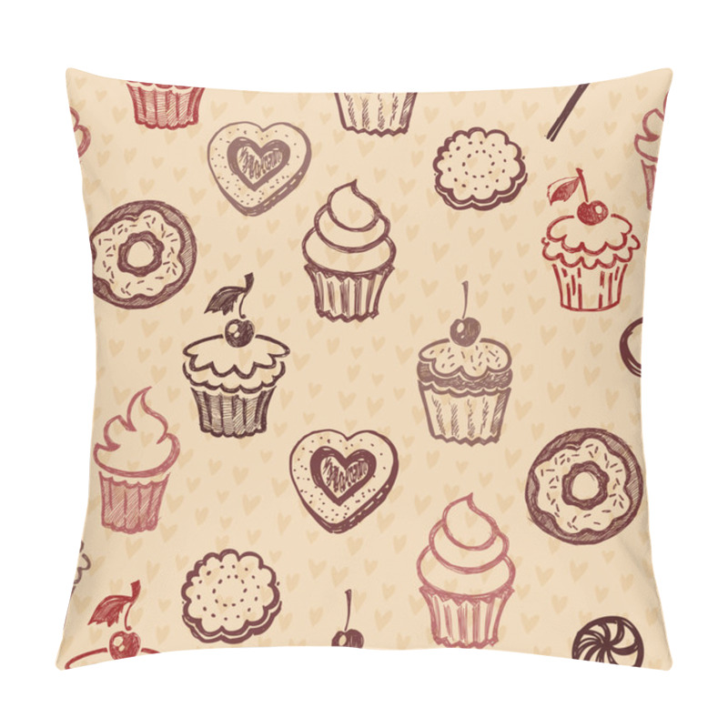 Personality  Seamless Texture Sweets, Donut, Biscuit On Background Polka Dots Pillow Covers