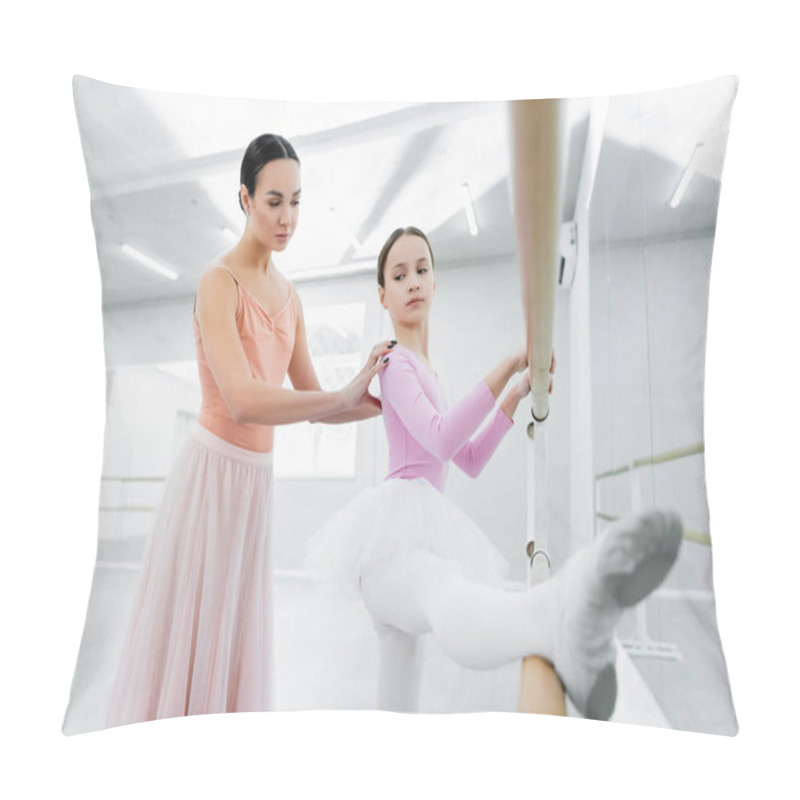 Personality  Child Stretching In Ballet School Near Graceful Dance Teacher Pillow Covers