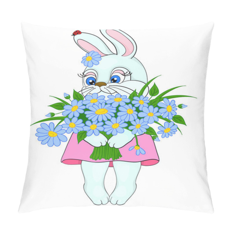 Personality  Cartoon Bunny With A Big Bouquet Of Flowers Daisies Pillow Covers