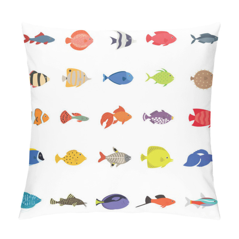 Personality  Cute Fish Vector Illustration Icons Set. Tropical Fish, Sea Fish, Aquarium Fish Pillow Covers