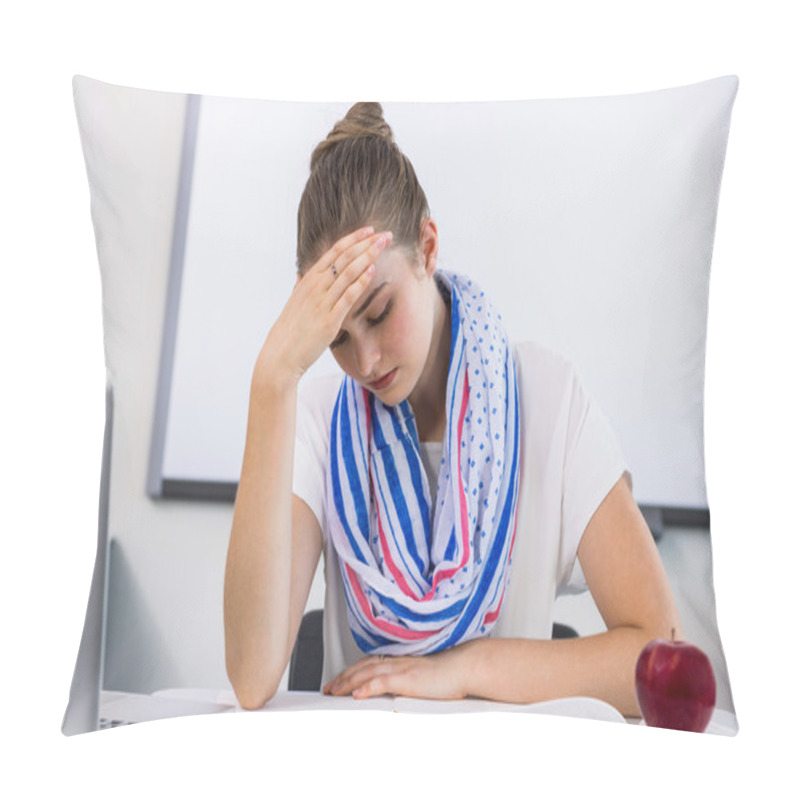 Personality  Stressed Teacher Suffering From Headache Pillow Covers