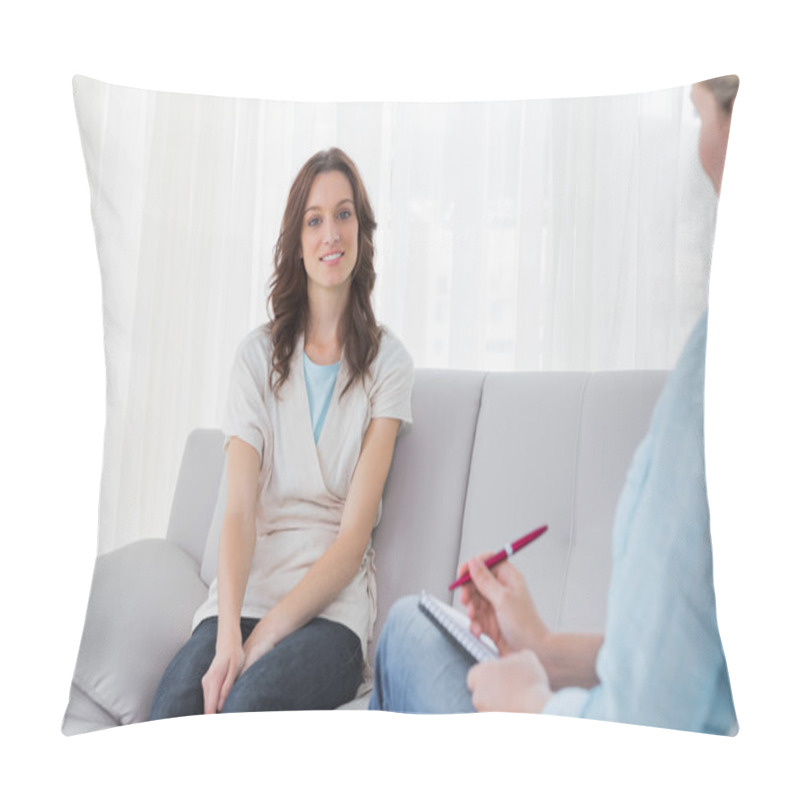 Personality  Brunette Sitting On The Couch At Therapy Session Pillow Covers