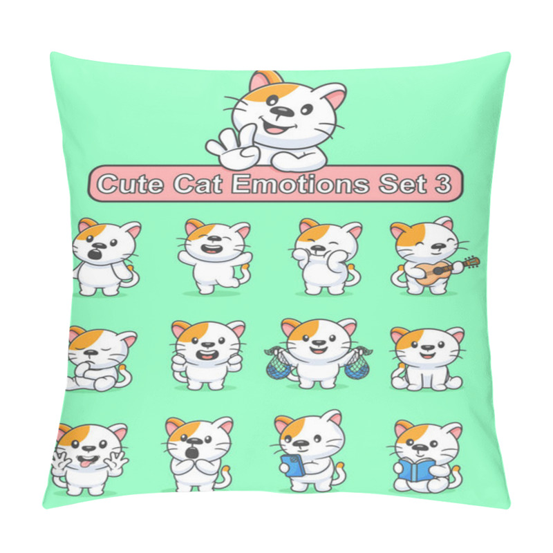 Personality  Set Of Cute Cat Cartoon Character In Various Poses Stickers Vector Illustration Pillow Covers