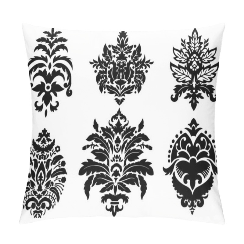 Personality  Silhouettes With Damask Motifs And Ornaments, Decorative Prints. Isolated Arabesque Classic Decorative Element, Oriental Or Baroque Botany. Flowers And Foliage With Leaves. Vector In Flat Style Pillow Covers