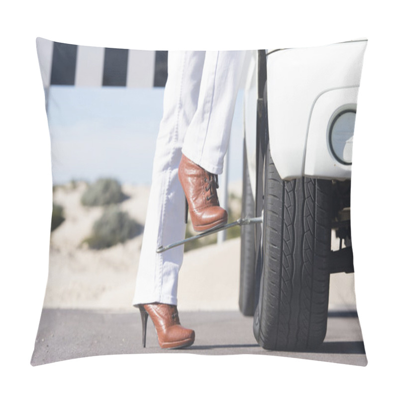 Personality  Woman Car Break Down Remote Road Pillow Covers