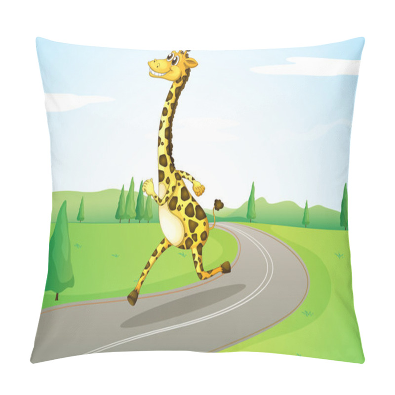 Personality  A Giraffe Running Along The Road Pillow Covers