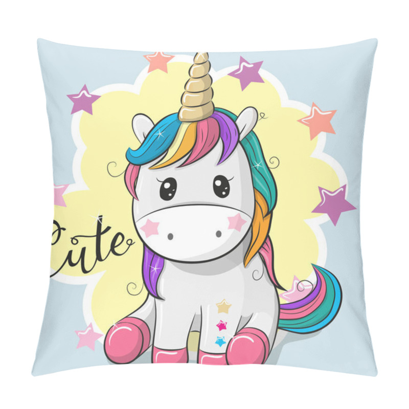 Personality  Cartoon Unicorn Isolated On A Blue Background Pillow Covers