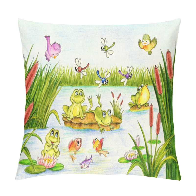 Personality  Frogs And Fish In Pond Pillow Covers