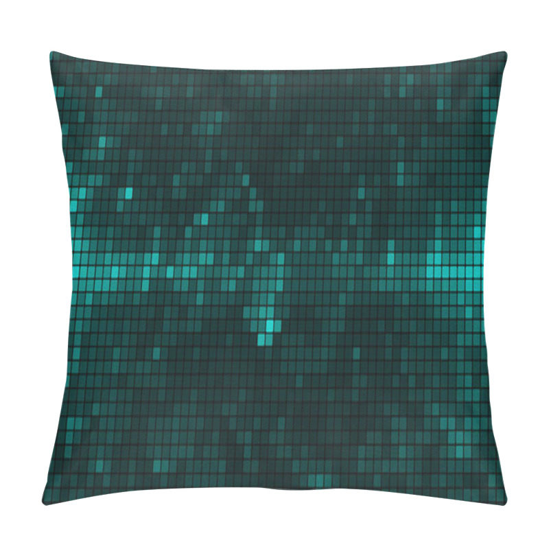 Personality  Turquoise Mosaic Tile Background In Technology Concept. Abstract Turquoise LED Squares. Green Pixel Grid Background. Vector Illustration Pillow Covers