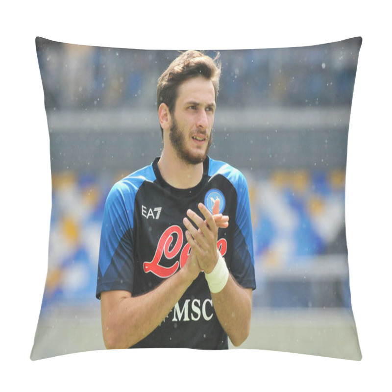 Personality  Khvicha Kvaratskhelia Player Of Napoli, During The Match Of The Italian Serie A League Between Napoli Vs Spezia Final Result, Napoli 1, Spezia 0, Match Played At The Diego Armando Maradona Stadium. Pillow Covers