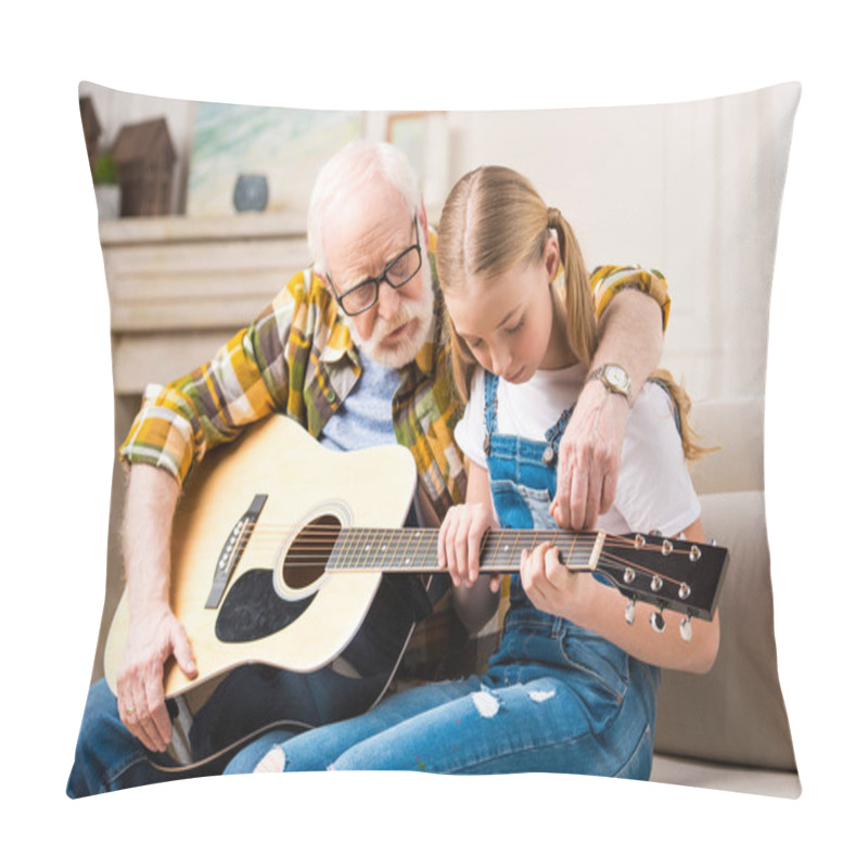 Personality  Grandfather And Granddaughter With Guitar    Pillow Covers