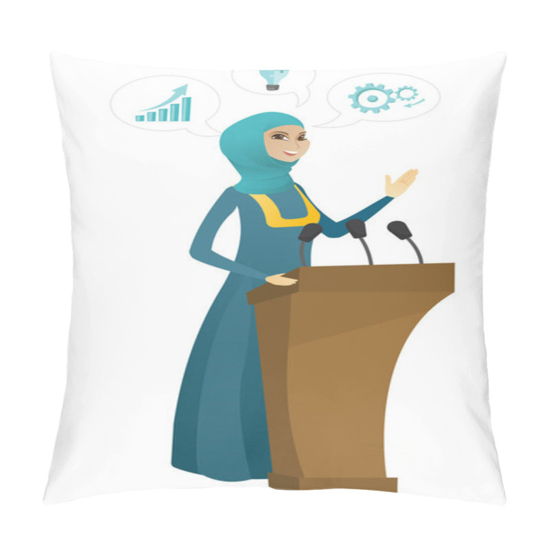 Personality  Politician Giving A Speech From Tribune. Pillow Covers