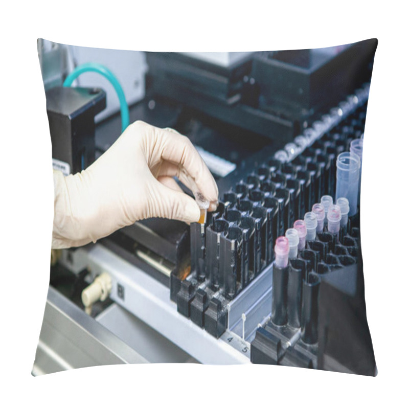 Personality  The Laboratory Assistant Places The Sample In The Apparatus For Analysis, Close-up Pillow Covers