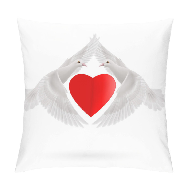 Personality  Red Heart Between Two White  Flying Doves Pillow Covers