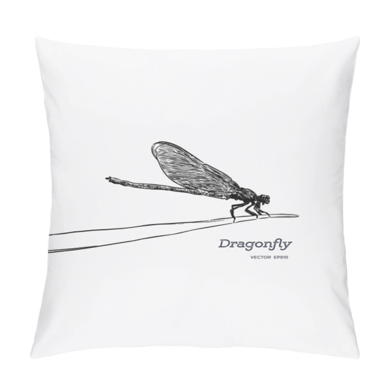 Personality  Dragonfly On Leaf. Insects Vector Illustration. Hand Drawn Sketch Vector. Pillow Covers