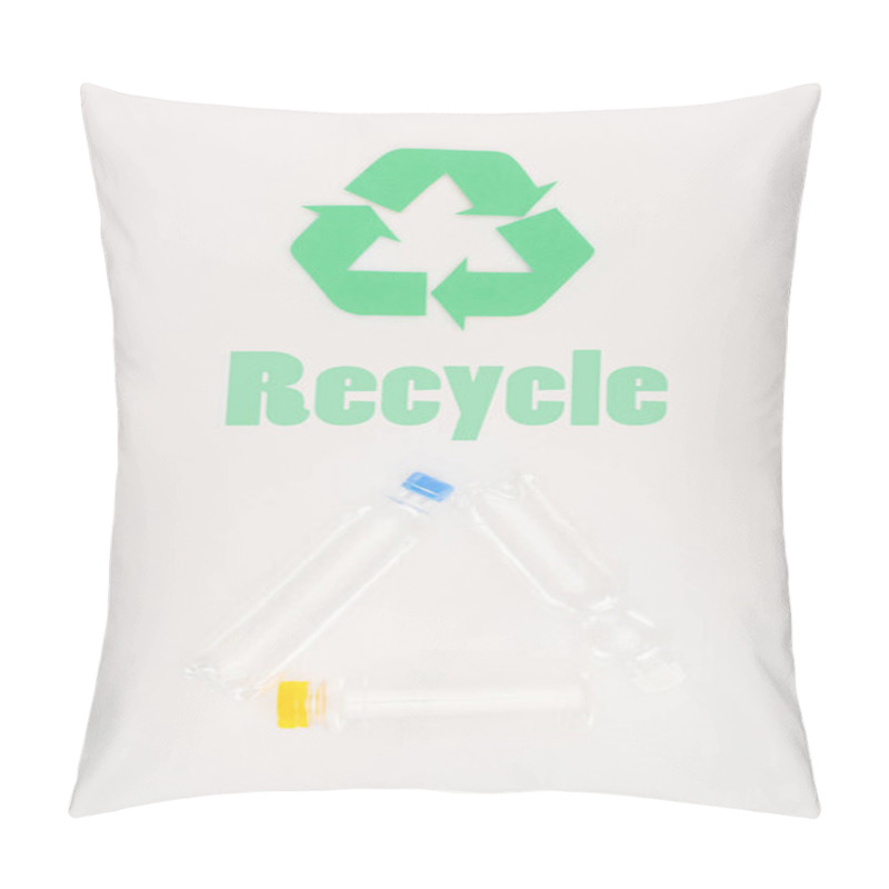 Personality  Top View Of Plastic Bottles With Recycle Sign On White Pillow Covers