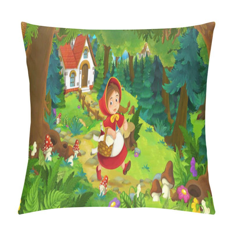 Personality  Cartoon Scene With Beautiful Rural Brick House In The Forest Pillow Covers