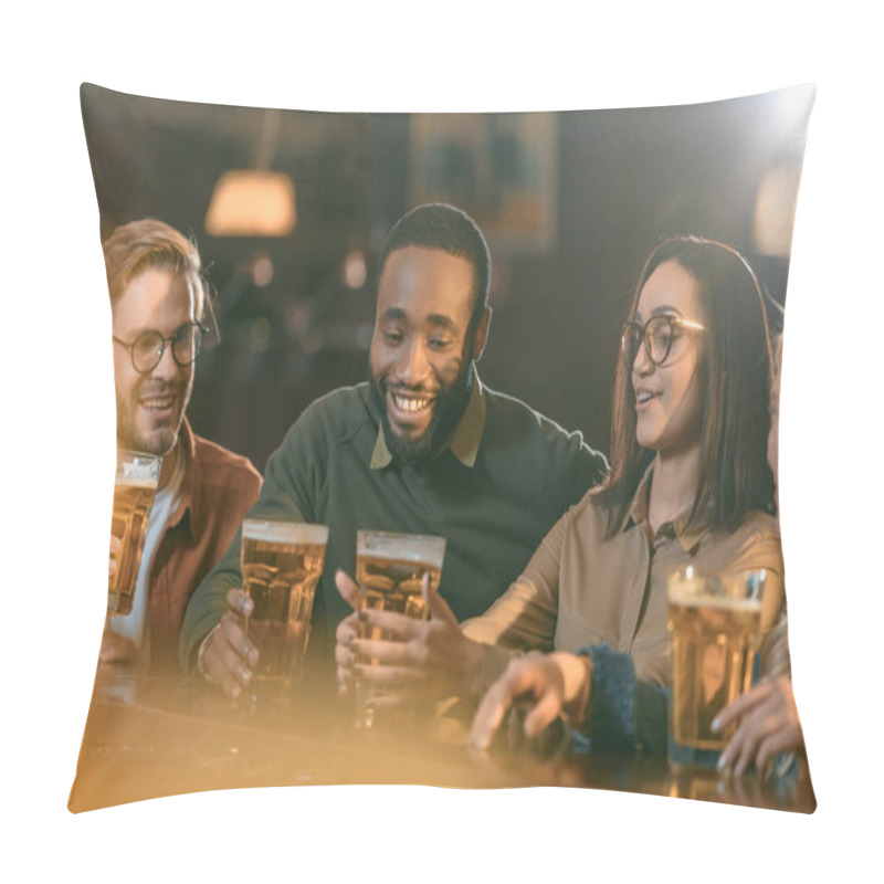 Personality  Happy Multiculture Friends Spending Time In Bar Pillow Covers