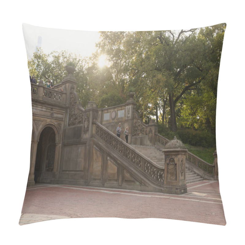 Personality  NEW YORK, USA - OCTOBER 11, 2022: Bridge In Central Park At Daytime  Pillow Covers