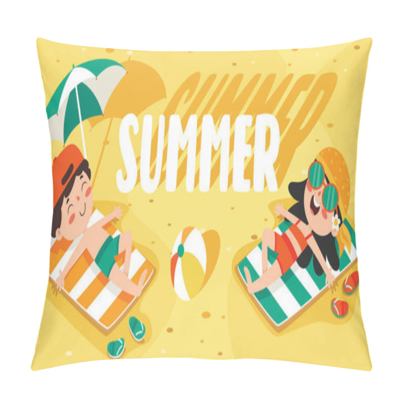 Personality  Flat Summer Banner With Cartoon Character Pillow Covers