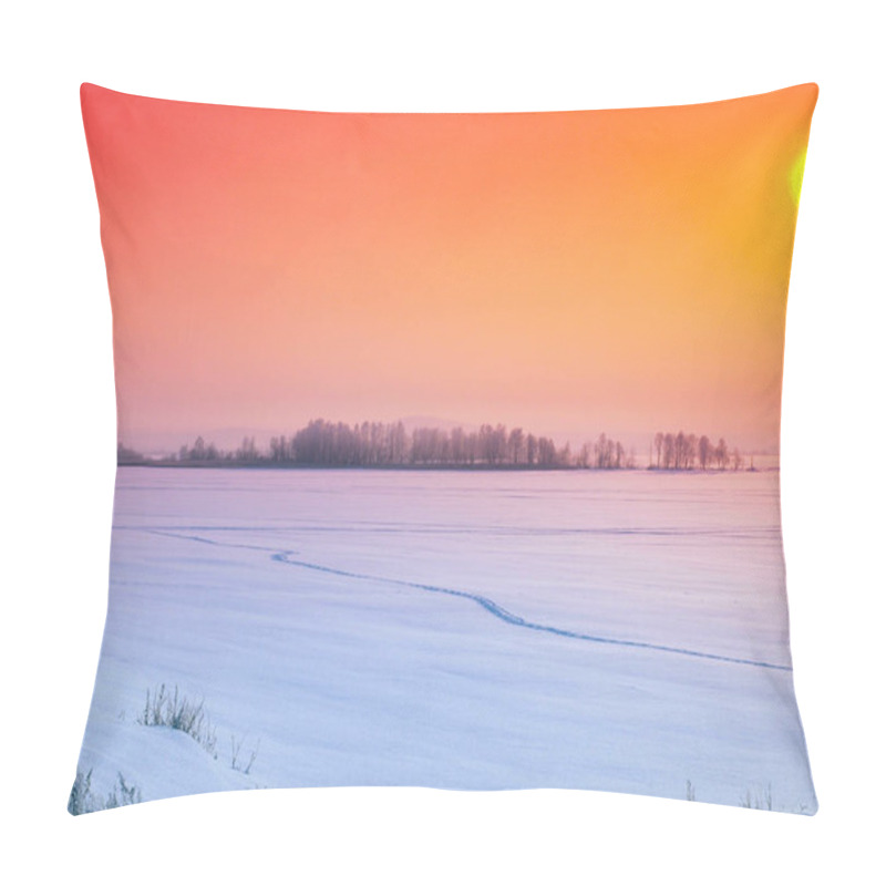 Personality  Sunset On The Frozen River. Winter, Russia, Ural, Perm Region       Pillow Covers