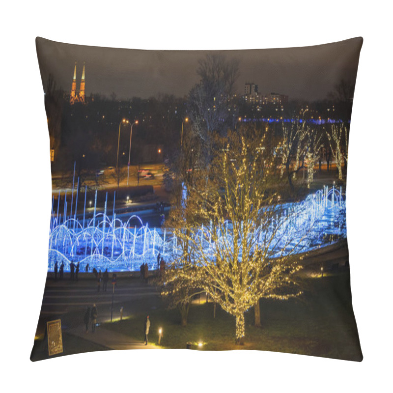 Personality  Winter Illumination In Multimedia Fountain Park At Night In City Of Warsaw In Poland. Pillow Covers