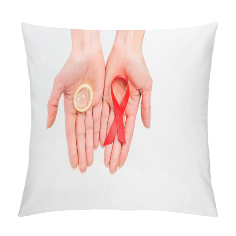 Personality  Woman Holding Aids Ribbon And Condom Pillow Covers