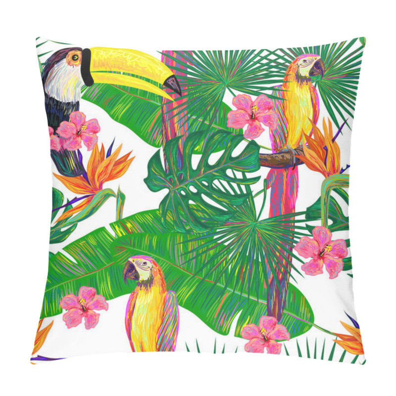 Personality  Pattern With Toucans And Parrots Pillow Covers