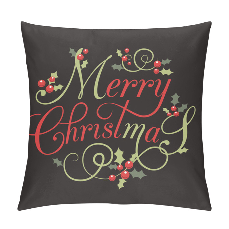 Personality  Flat Design Style Christmas Card With Holly Leaves And Berries Pillow Covers