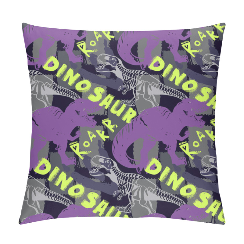 Personality  Abstract Seamless Vector Pattern For Girls, Boys, Clothes. Creative Background With Jurassic Period, Dinosaur Creative Funny Wallpaper For Textile And Fabric. Fashion Style. Colorful Bright Pillow Covers