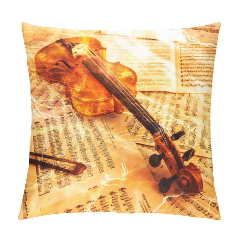 Personality  Old Violin Lying On The Sheet Of Music Pillow Covers