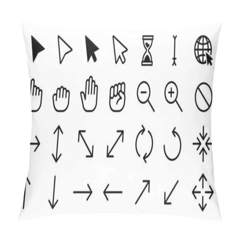 Personality  Cursor Icons. Web Internet Scale Arrow Clicking Computer Pointer, Hand Mouse Cursors. Static And Dynamic Click Cursor Buttons Isolated Vector Set Pillow Covers