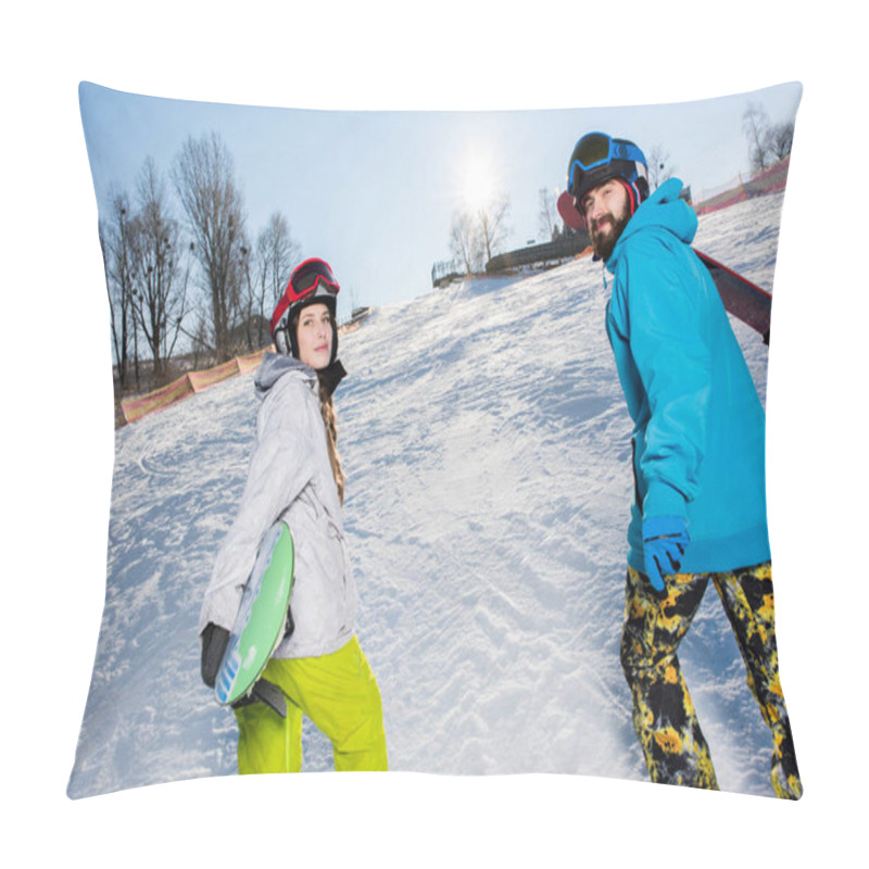 Personality  Man And Woman With Snowboards Pillow Covers