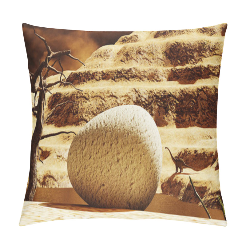 Personality  Huge Dinosaur Egg With Parent Diplodocus In The Background 3d Rendering Pillow Covers