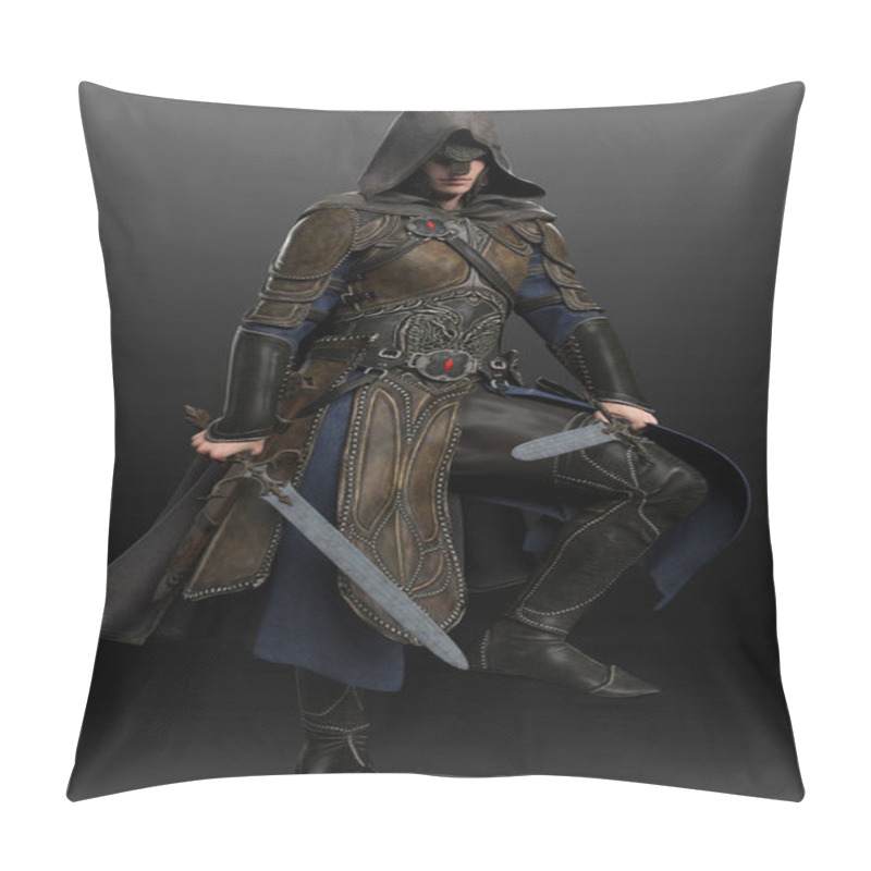 Personality  Fantasy Medieval Man In Leather Armor, Hooded Cloak, With Swords Pillow Covers