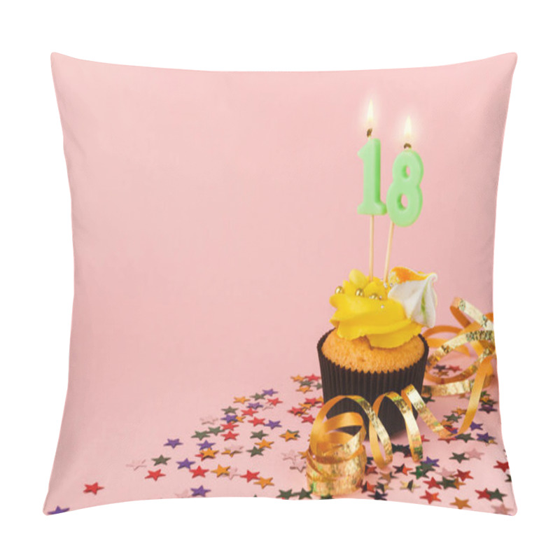 Personality  Eighteenth Birthday Cupcake With Candle And Sprinkles Pillow Covers