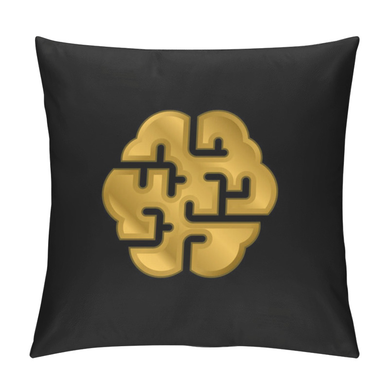 Personality  Brain Gold Plated Metalic Icon Or Logo Vector Pillow Covers